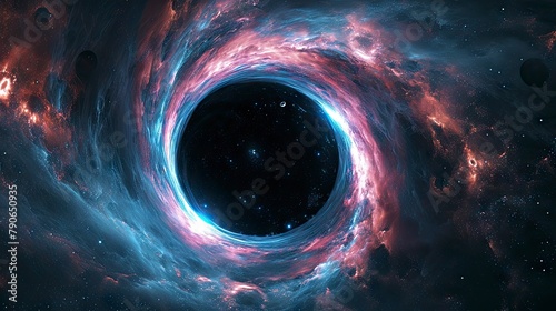Black Hole Devouring Cosmic Material in Space.