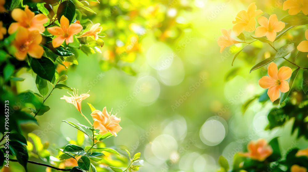 Tropical summer background with flowers and copy space