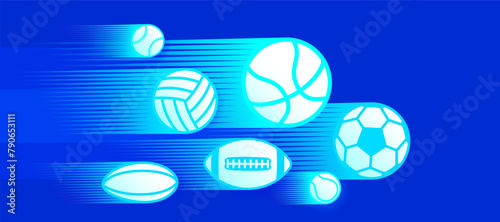 Sports abstract background design with various sport balls equipment.
