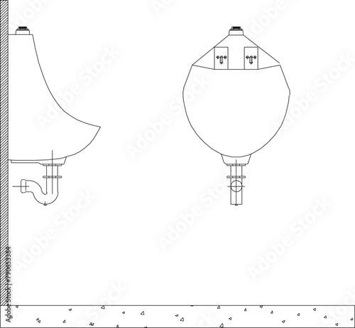 Vector sketch illustration of urinal design for public bathroom toilet in mall