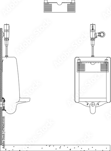 Vector sketch illustration of urinal design for public bathroom toilet in mall