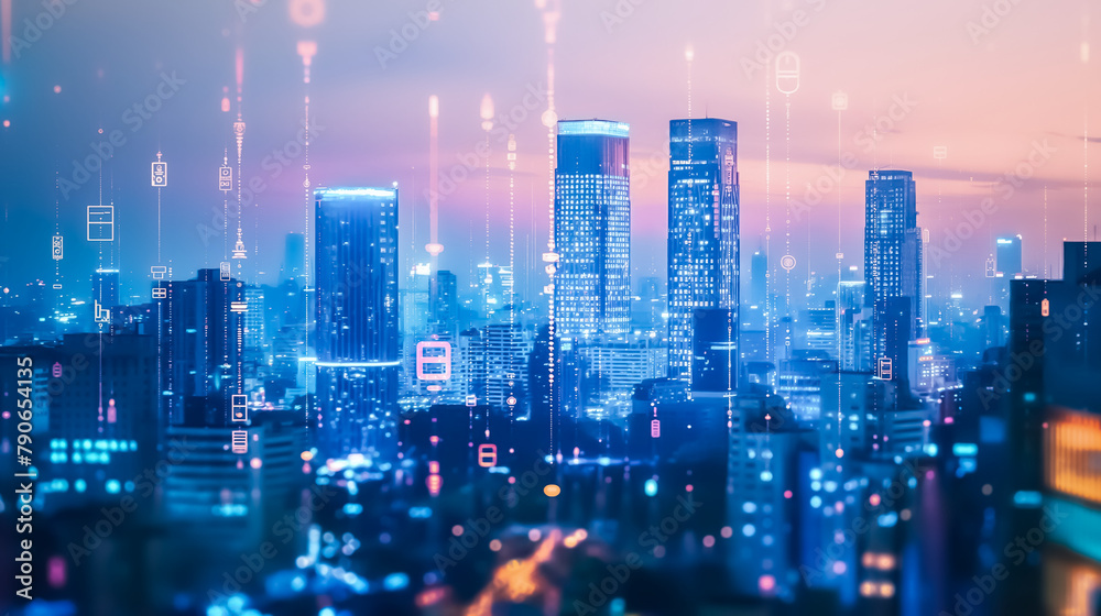High Tech Smart City Abstract Background. Sustainability, Technology, Big Data, ICT. Futuristic, Connected, AI Powered. Urban Development, Cloud Infrastructure, 5G Network, IoT. Cyberspace Neon Glow High Tech Smart City Abstract Background. Sustainability, Technology, Big Data, ICT. Futuristic, Connected, AI Powered. Urban Development, Cloud Infrastructure, 5G Network, IoT. Cyberspace Neon Glow