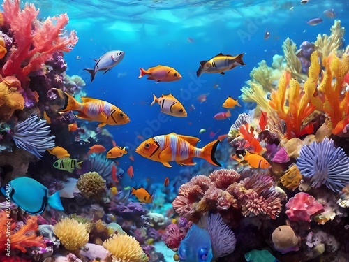 Vibrant Coral Reef with Colorful Fish high quality photo HD 