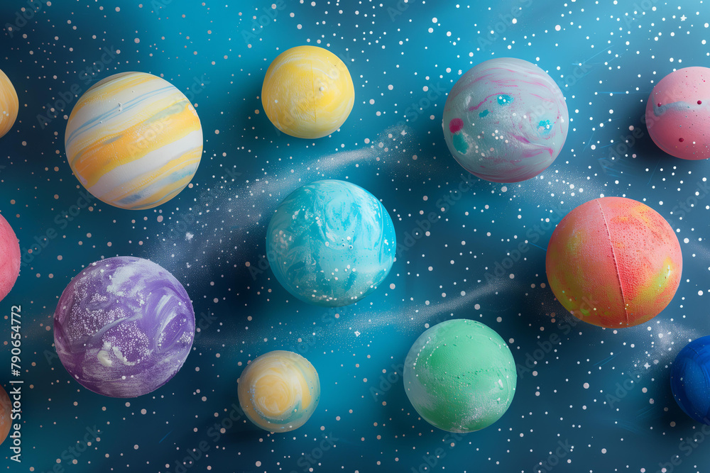 photo of planets made from colorful bathtub balls, with a space background
photo of planets made from colorful bathtub balls, with a space background
