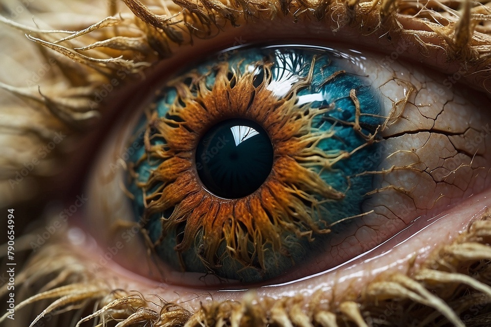 Monstrous Gaze: A Riveting Extreme Macro Shot Revealing Every Detail of the Terrifying Eye, Immersing You in Its Menacing Presence