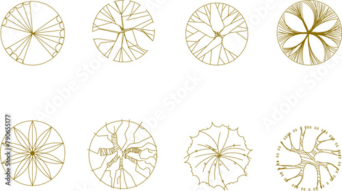 Vector sketch illustration of tree and plant designs seen from above to complete the layout and site plan drawings