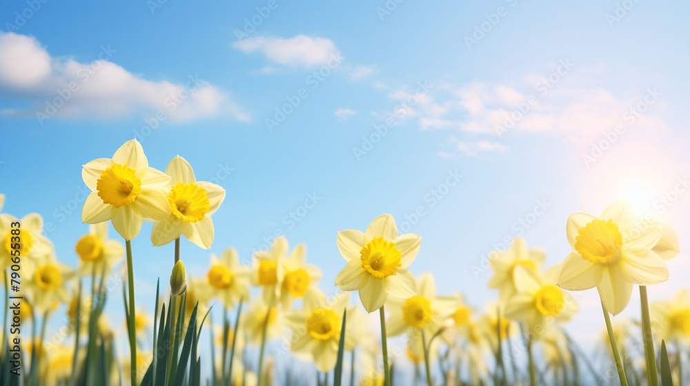 Beautiful spring flowers outdoors on sunny day,daffodils, narcissus