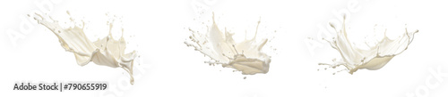 set of white milk splashes isolated on white or transparent png © David Kreuzberg