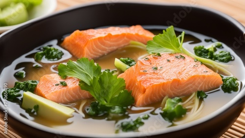 Salmon kelp sprout miso soup.