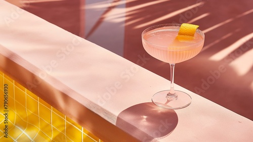 Stylish Summer Cocktail on a Pastel Pink Modern Bar Counter