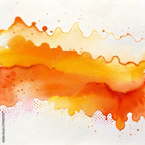 Orange Paint leaks and ombre effects watercolor textures on white paper background