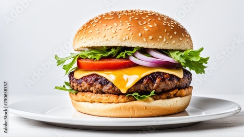 Delicious burger on a white background. An advertising banner.