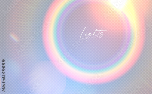 Rainbow circle light effect. Dispersion of beam. Sun light effect for immersion in atmosphere.