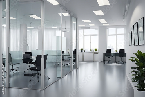 Comfortable office lobby interior with white wall business design