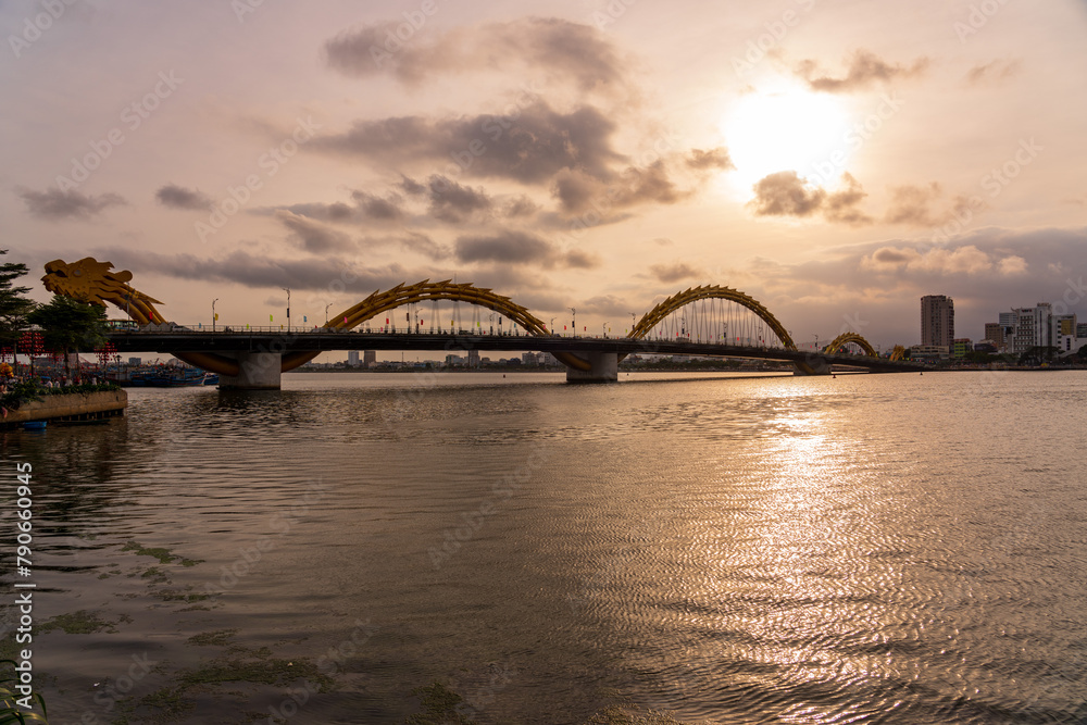 City view of Da Nang with Dragon bridge in the evening