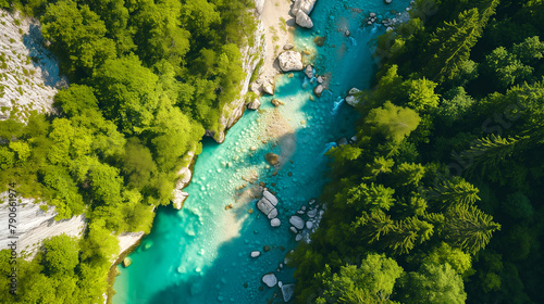 Aerial Top View of Tropical Green Forest. River  Stream  Trees  Nature  Oxygen  Clean Air. Sustainability  Ecology  Environment  Climate Change  Planet Earth. Outdoors  Travel  National Park