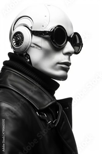 Futuristic Cyberpunk Portrait of Mysterious Man in Hat and Goggles