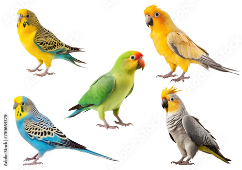 Collection of Parakeets or Budgie Isolated on Transparent Png Background © Nattapol