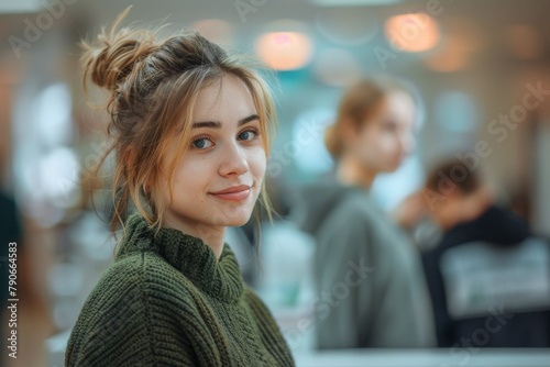 Smiling Young Woman Engaging in a Conversation with a Healthcare Professional