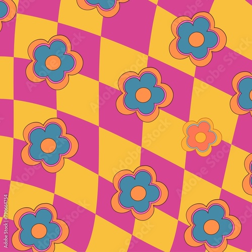 The backgammon background is adorned with vibrant and colorful flower patterns.