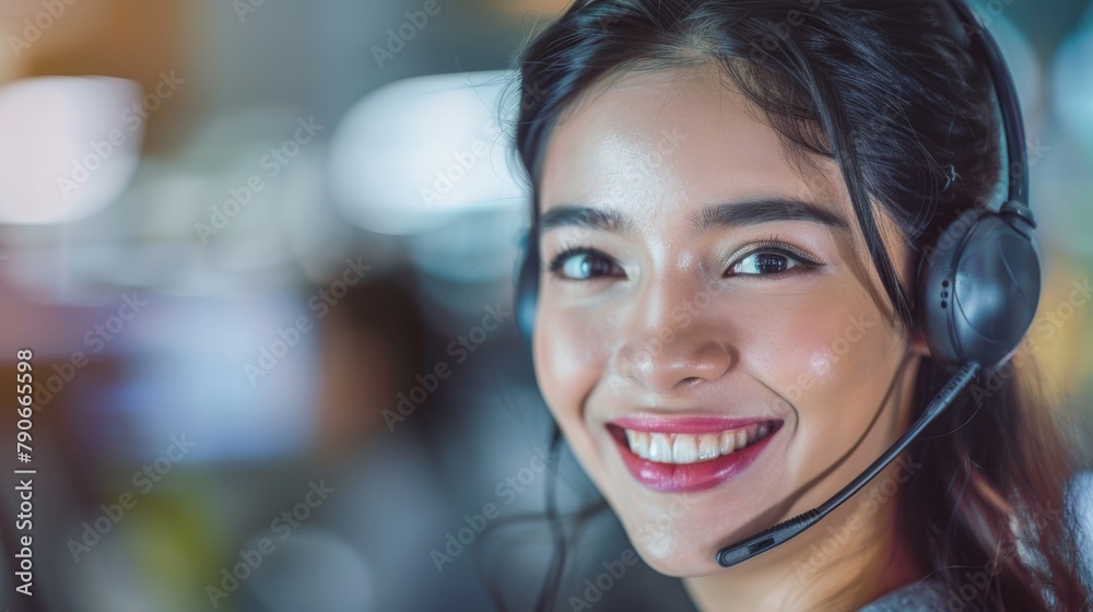 Nighttime call center, grin, and businesswoman in customer service, consulting, or technical support. Help desk, advising, or telemarketing with employee and microphone for sales calls Nighttime call center, grin, and businesswoman in customer service, consulting, or technical support. Help desk, advising, or telemarketing with employee and microphone for sales calls