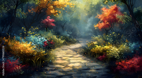 Immersive Seasons: AR-Enhanced Watercolor Depicting Vibrant Garden's Evolution from Spring to Summer