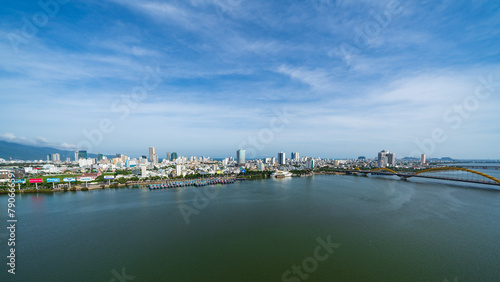 City view of Da Nang with Han River and Dragon bridge