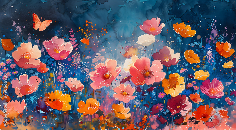 Fototapeta premium Expressive Flourish: Fauvist Watercolor Garden Alive with Bold Color Contrasts