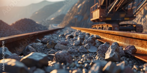 opencast mine coal on belt conveyor. The production industry process in the Thermal Power Plant transport. coal ore mining industrial site