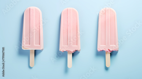 Pink ice cream popsicles on blue background