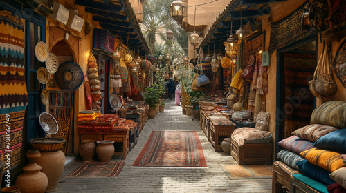 15. Arabic Market Bazaar: A bustling bazaar filled with vendors selling exotic spices, handcrafted ceramics, and intricately woven textiles, with vibrant colors and ornate Arabic s © Наталья Евтехова