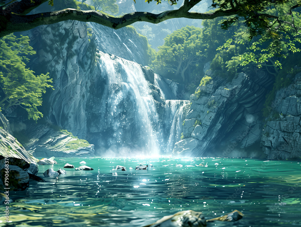 A tranquil waterfall deep in an undiscovered forest that is breathtakingly beautiful. Cold water is a welcome reward.