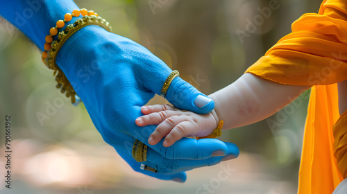Shiva God holding the hand of a baby