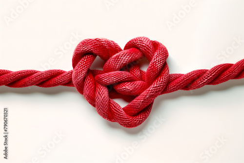 Red colored rope with a heart shaped knot