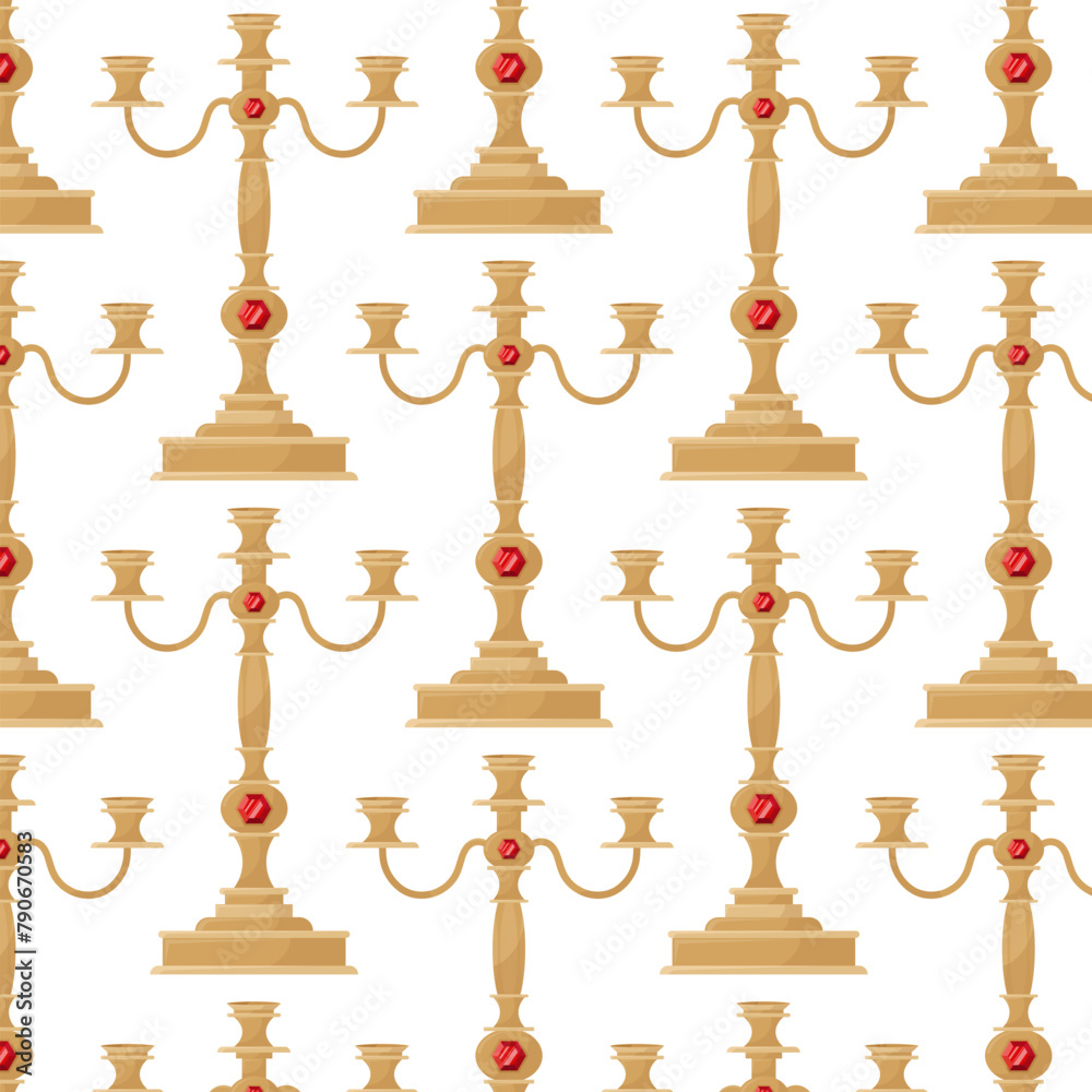 Antique candlestick with rubies in flat style. Pattern for textile, wrapping paper, background.	

