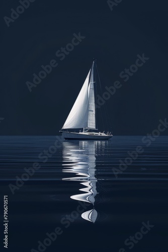 Sailboat Serenity on Midnight Blue, yacht, sailing, calm, reflection, tranquil, water, luxury, adventure, travel