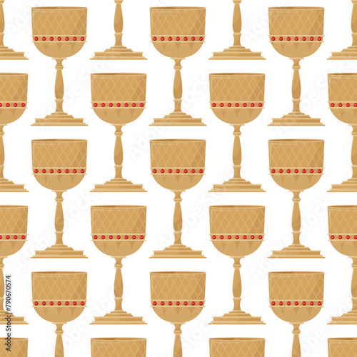 Antique cup inlaid with rubies in flat style. Pattern for textile, wrapping paper, background.