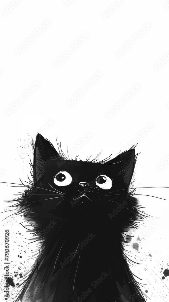 Cat, Black, Feline, Whiskers, Eyes, Pet, Animal, Domestic, Fluffy, Cute, Funny, Expression, Illustration, white background Cat, Black, Feline, Whiskers, Eyes, Pet, Animal, Domestic, Fluffy, Cute, Funny, Expression, Illustration, white background