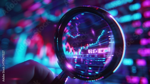 Inspection of Financial Data with Magnifying Glass on Stock Chart