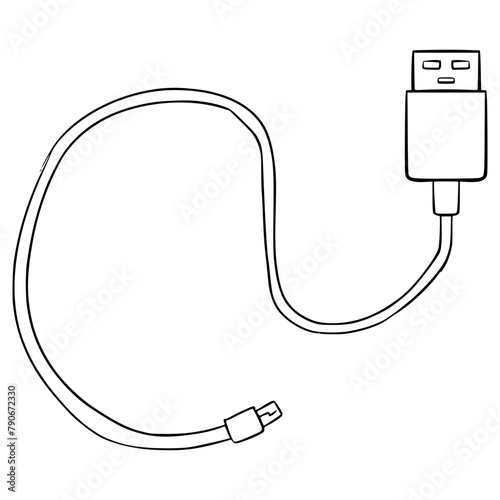 USB cable illustration hand drawn outline vector