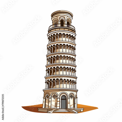 Leaning tower of Pisa hand-drawn comic illustration. Leaning tower of Pisa. Vector doodle style cartoon illustration