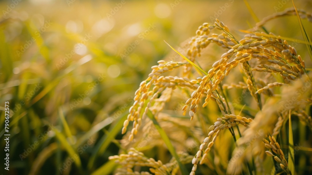Obraz premium Rice field bathed in sunlight