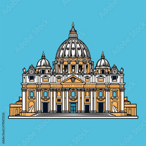 Photography Basilica of Saint Peter hand-drawn comic illustration