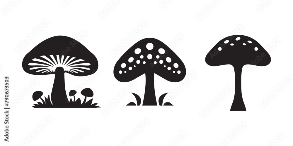 Mushroom icon set. Black Mushroom icon set on white background. Vector illustration