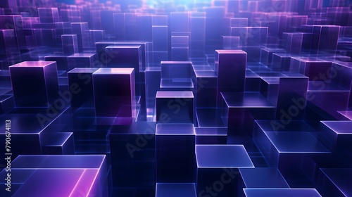  3d rendering of purple and blue abstract geometric background. Scene for advertising, technology, showcase, banner, game, sport, cosmetic, business, metaverse. Sci-Fi Illustration. Product display