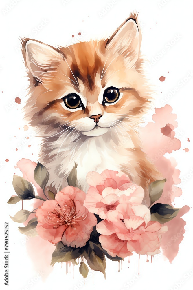 Whiskers Whiskers twitching over a dusky rose cushion watercolor clipart Whiskers Whiskers twitching over a dusky rose cushion watercolor clipart