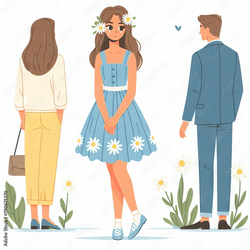 Young woman is crying. Unhappy love. First date. Flat style illustration