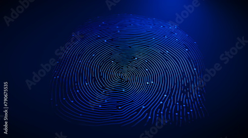 A single fingerprint glows blue against the background