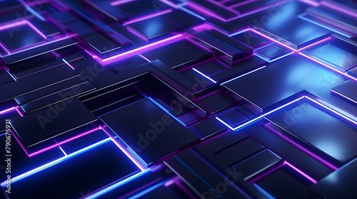 
3d rendering of purple and blue abstract geometric background. Scene for advertising, technology, showcase, banner, game, sport, cosmetic, business, metaverse. Sci-Fi Illustration. Product display