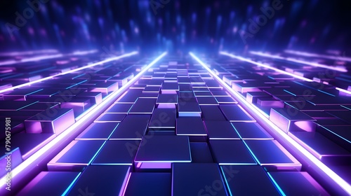  3d rendering of purple and blue abstract geometric background. Scene for advertising, technology, showcase, banner, game, sport, cosmetic, business, metaverse. Sci-Fi Illustration. Product display